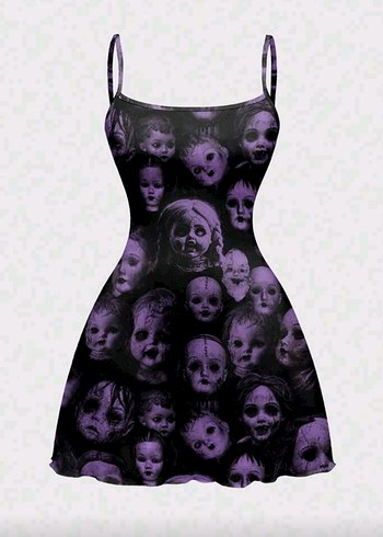 Mor Gotik Fırfır Pileli Mini Elbise - Görsel 2