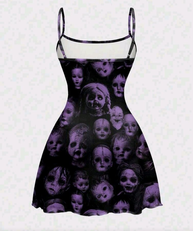 Mor Gotik Fırfır Pileli Mini Elbise - Görsel 3