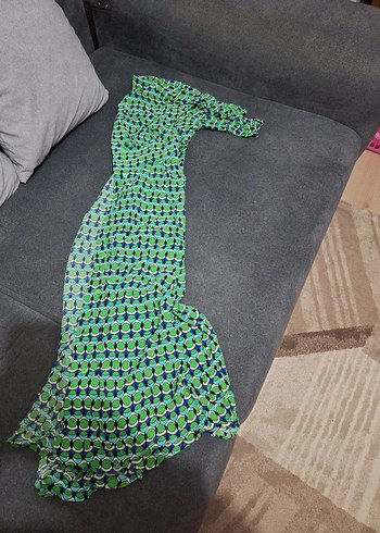 Yeşil V Yaka Uzun Bohem Elbise - Görsel 7