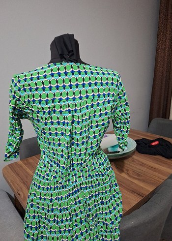 Yeşil V Yaka Uzun Bohem Elbise - Görsel 6