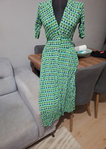 Yeşil V Yaka Uzun Bohem Elbise - Görsel 2