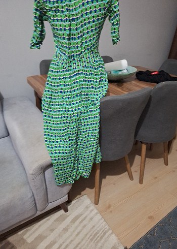 Yeşil V Yaka Uzun Bohem Elbise - Görsel 5