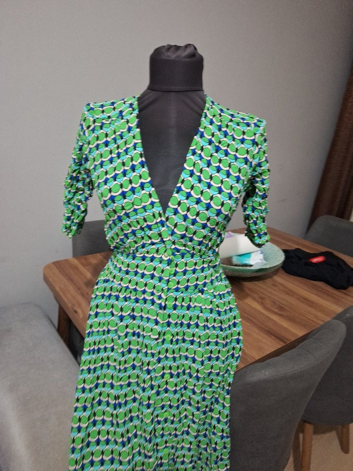 Yeşil V Yaka Uzun Bohem Elbise - Görsel 3