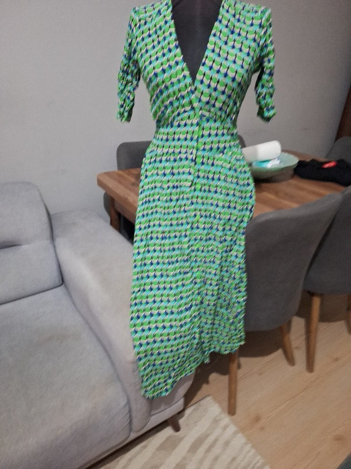 Yeşil V Yaka Uzun Bohem Elbise - Görsel 2