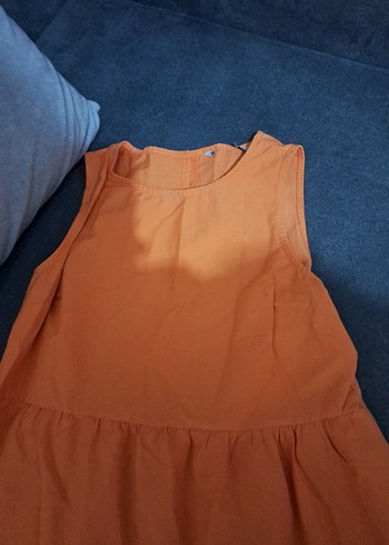 Turuncu Askısız Uzun Keten Elbise - Görsel 7