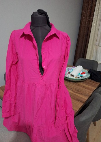 fusya renk uzun kol uzun gomlek - Görsel 4