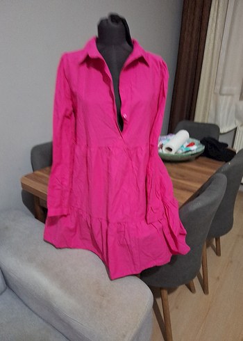 fusya renk uzun kol uzun gomlek - Görsel 6