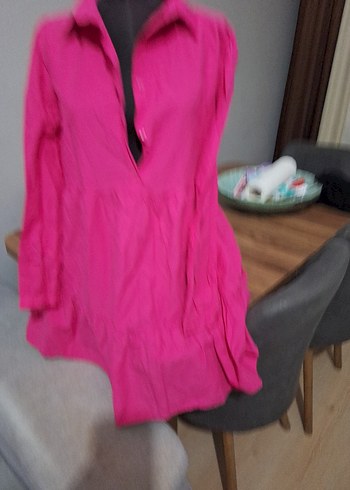 fusya renk uzun kol uzun gomlek - Görsel 2