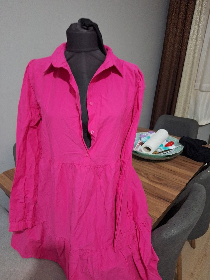 fusya renk uzun kol uzun gomlek - Görsel 4