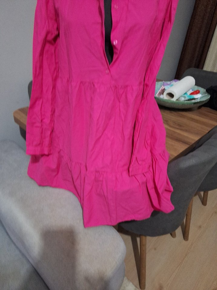 fusya renk uzun kol uzun gomlek - Görsel 5