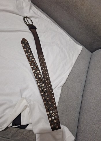 Koyu Kahverengi Perçinli Deri Kadın Kemer - Görsel 3