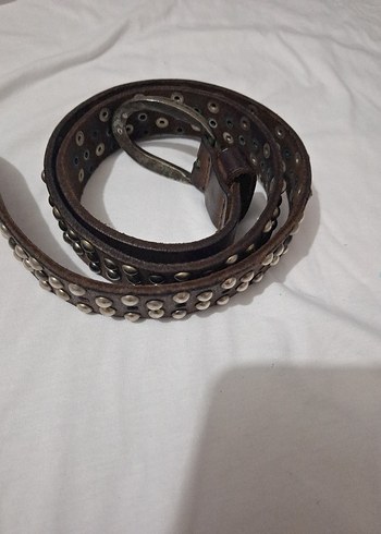 Koyu Kahverengi Perçinli Deri Kadın Kemer - Görsel 2