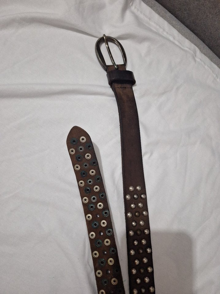 Koyu Kahverengi Perçinli Deri Kadın Kemer - Görsel 4