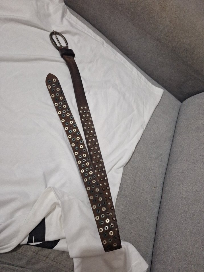 Koyu Kahverengi Perçinli Deri Kadın Kemer - Görsel 3