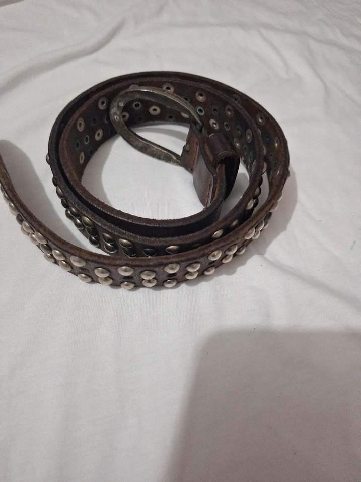 Koyu Kahverengi Perçinli Deri Kadın Kemer - Görsel 2