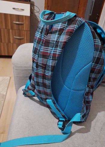 Kadın Mavi Ekose Sırt Çantası - Görsel 4
