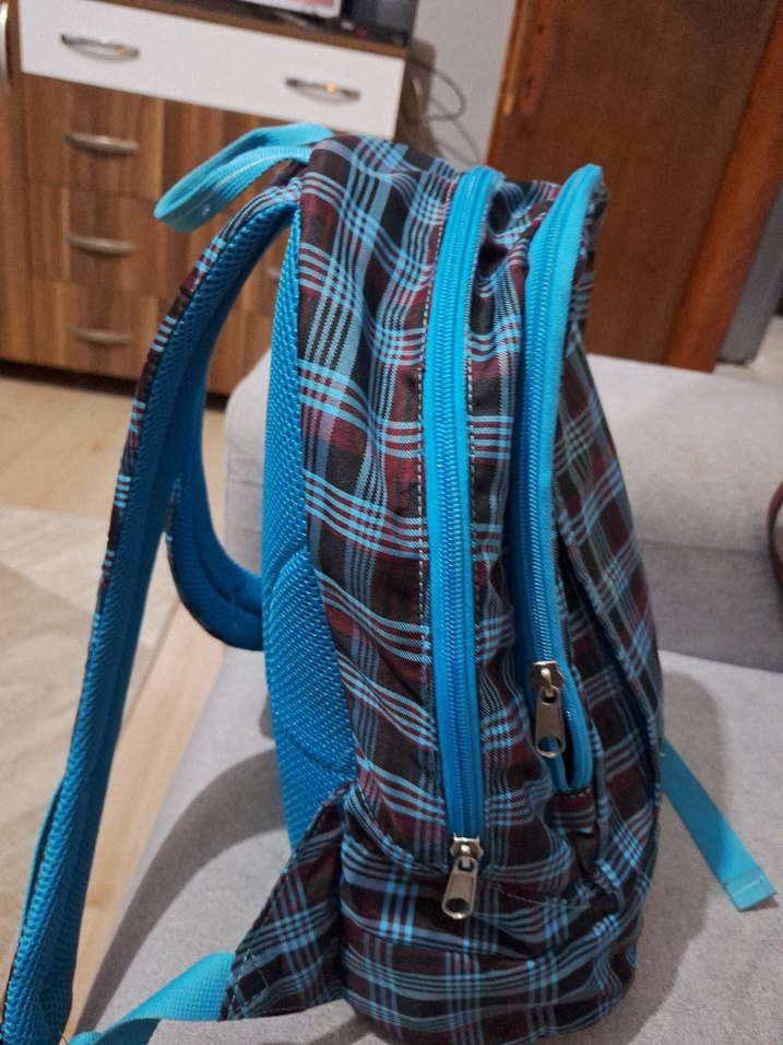 Kadın Mavi Ekose Sırt Çantası - Görsel 2
