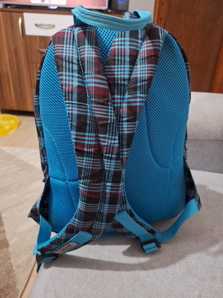 Kadın Mavi Ekose Sırt Çantası - Görsel 3