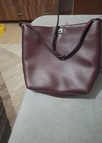 Bordo Deri Kadın Çanta Tokalı - Görsel 5