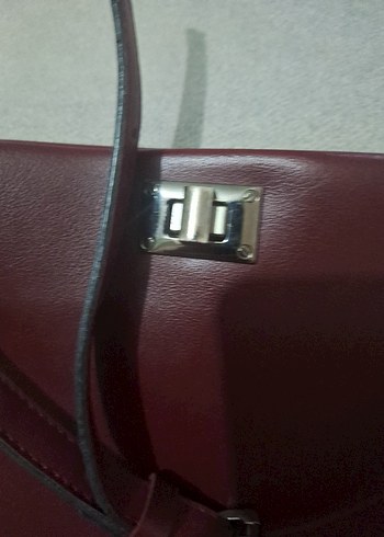 Bordo Deri Kadın Çanta Tokalı - Görsel 7