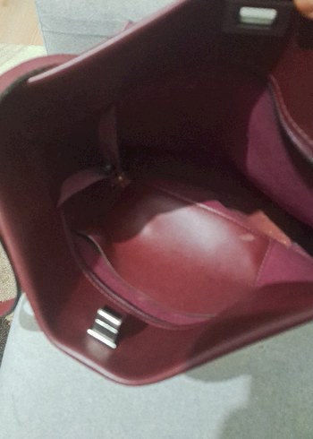 Bordo Deri Kadın Çanta Tokalı - Görsel 6