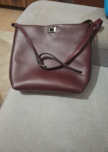 Bordo Deri Kadın Çanta Tokalı - Görsel 2