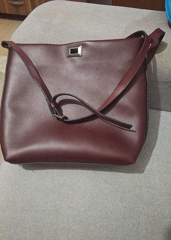 Bordo Deri Kadın Çanta Tokalı - Görsel 3
