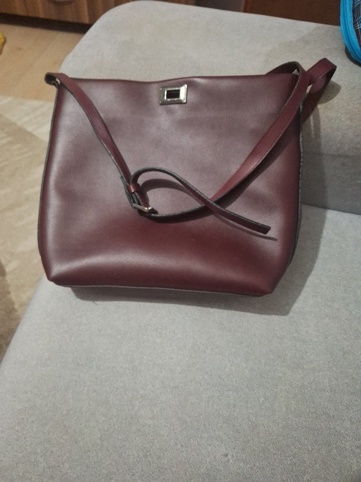 Bordo Deri Kadın Çanta Tokalı - Görsel 2