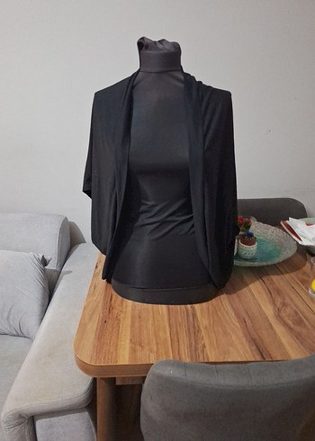 Siyah Drapeli Kadın hırka tarzı triko ince - Görsel 2