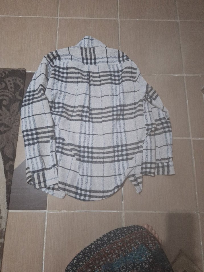 Gri Ekoseli Kadın Uzun Kollu Gömlek - Görsel 3