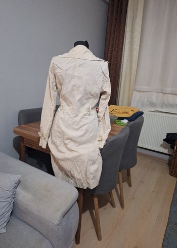 Bej Kadın Uzun Keten Trençkot - Görsel 4