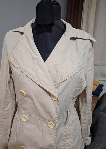 Bej Kadın Uzun Keten Trençkot - Görsel 5