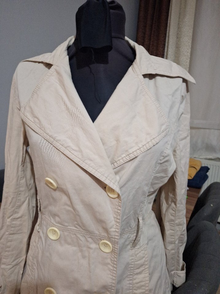 Bej Kadın Uzun Keten Trençkot - Görsel 5