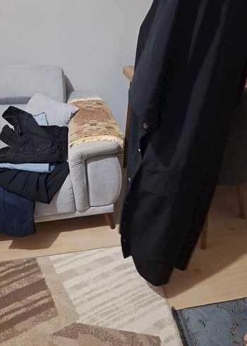 Siyah V Yaka Midi Salaş Kadın Elbise - Görsel 4