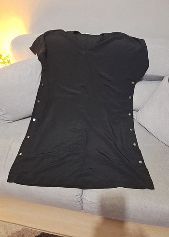 Siyah V Yaka Midi Salaş Kadın Elbise - Görsel 7