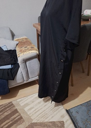 Siyah V Yaka Midi Salaş Kadın Elbise - Görsel 5