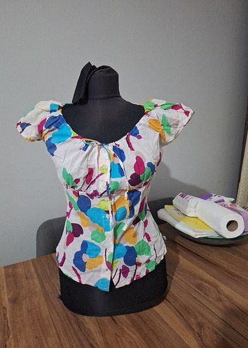 xs Beden Düğmeli Çok Renkli Mini Bluz gömlek