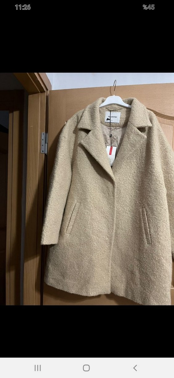 Bej Kadın Midi Boy Yün Kaban - Görsel 3