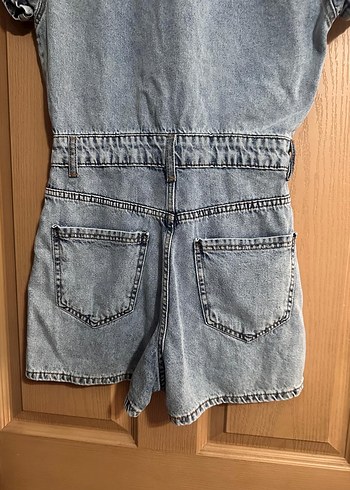 Kadın Gri Kısa Denim Tulum - Görsel 6