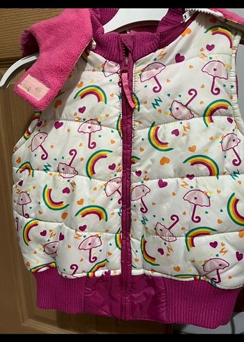 Kız Çocuk Renkli Baskılı Fermuarlı Yelek - Görsel 2