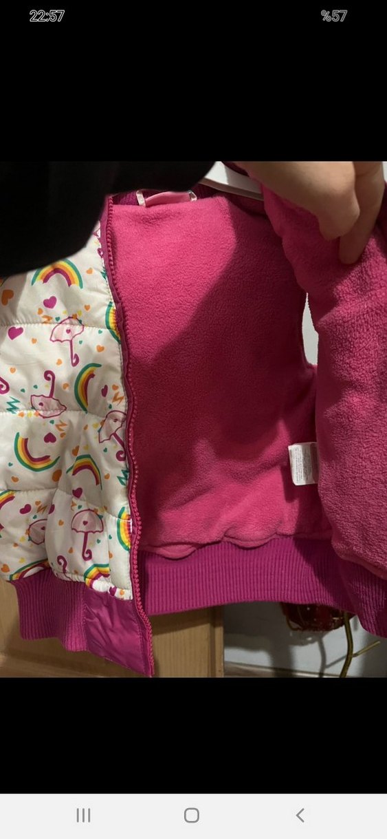 Kız Çocuk Renkli Baskılı Fermuarlı Yelek - Görsel 4