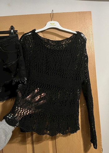 Siyah Kısa Örgü Goth Kadın Kazak - Görsel 4