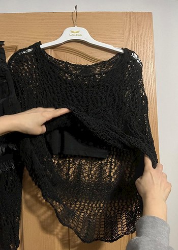 Siyah Kısa Örgü Goth Kadın Kazak - Görsel 3