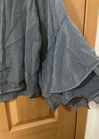 Gri Keten Düğmeli Uzun Kollu Bluz - Görsel 6