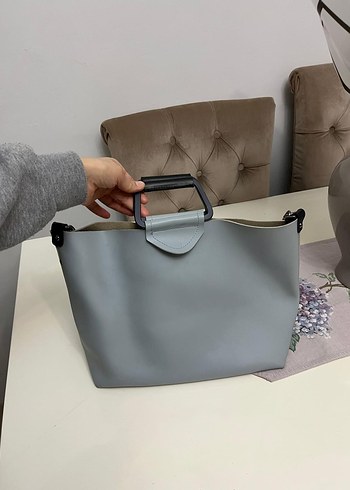 Gri Deri Kadın Çanta - Görsel 2