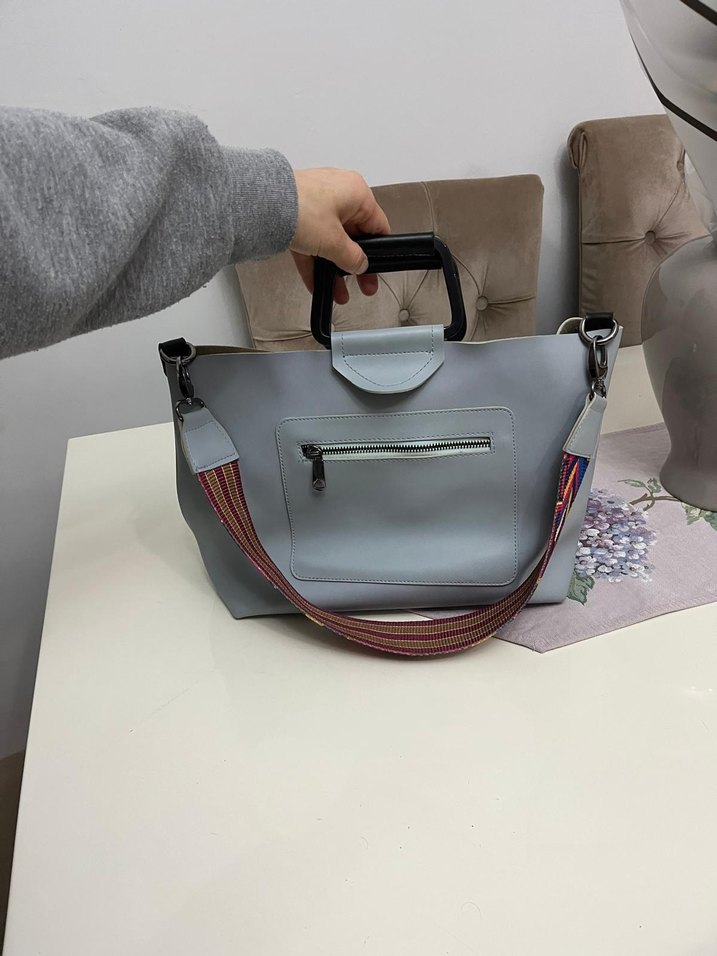 Gri Deri Kadın Çanta - Görsel 5