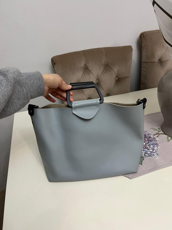 Gri Deri Kadın Çanta - Görsel 2