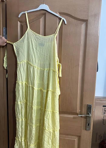 H&M Sarı Müslin Kumaşlı Uzun Bohem Elbise