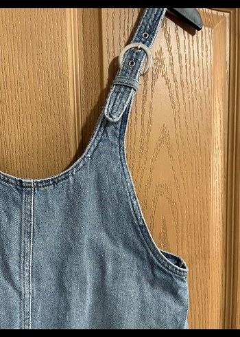 Kadın Mavi Denim Kısa Salopet - Görsel 3