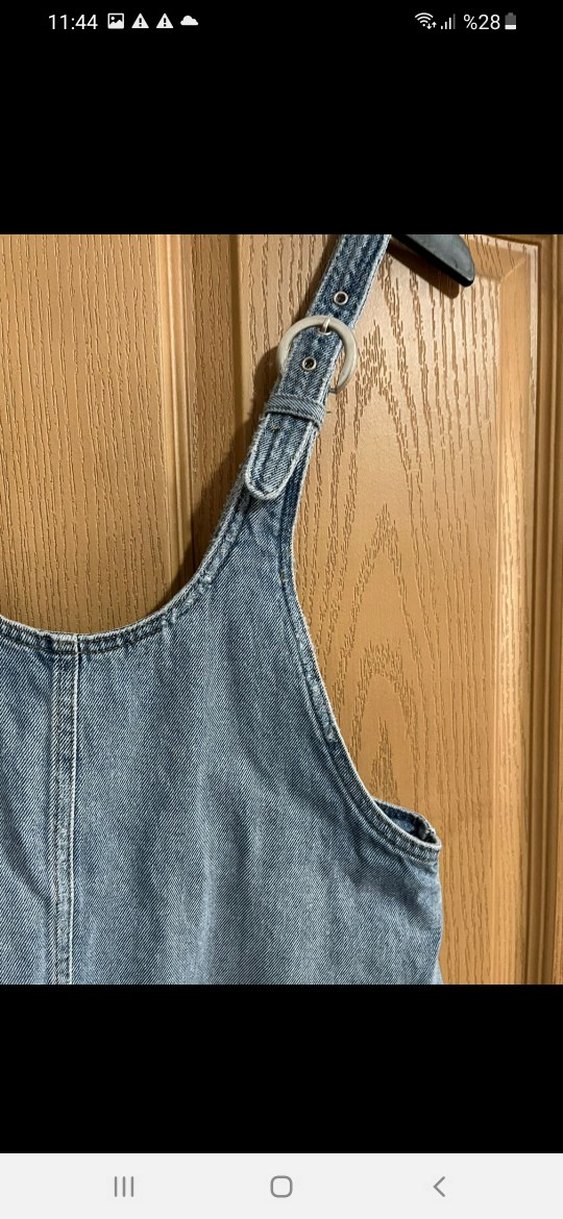 Kadın Mavi Denim Kısa Salopet - Görsel 3